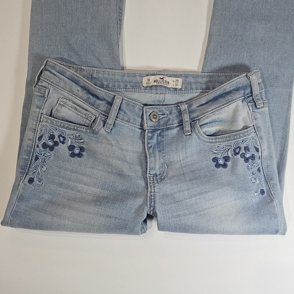 Hollister Jeans Womens Size 1R Light Wash Skinny Embroidered Floral Pockets Y2K - Picture 7 of 11